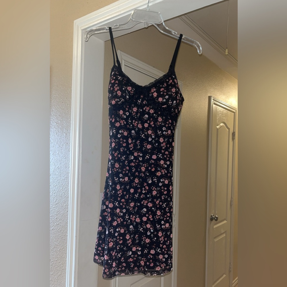 No Boundaries Black Dress with Pink Rose Print